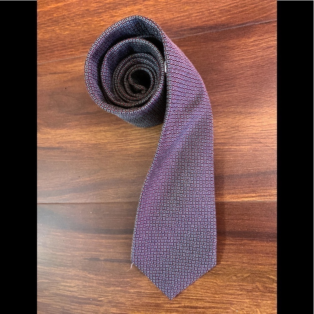 CALVIN KLEIN Burgundy Black Silk/Viscose Necktie